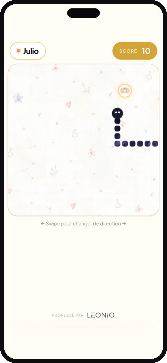 Capture d'écran iPhone : Snake, classique arcade, score 128 sur écran sombre