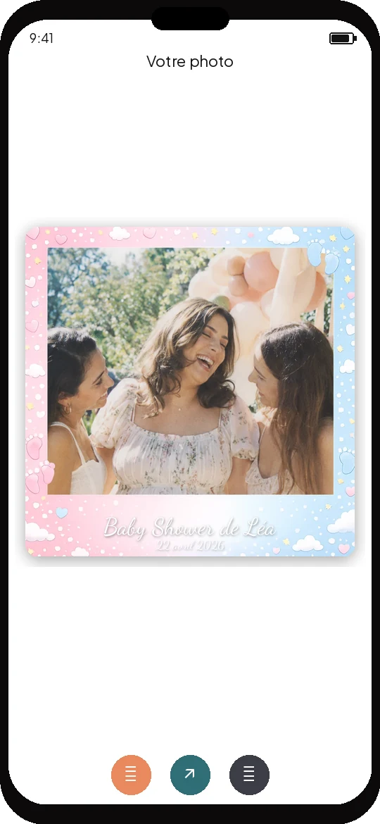 Photobooth iPhone : cadre baby shower pastel