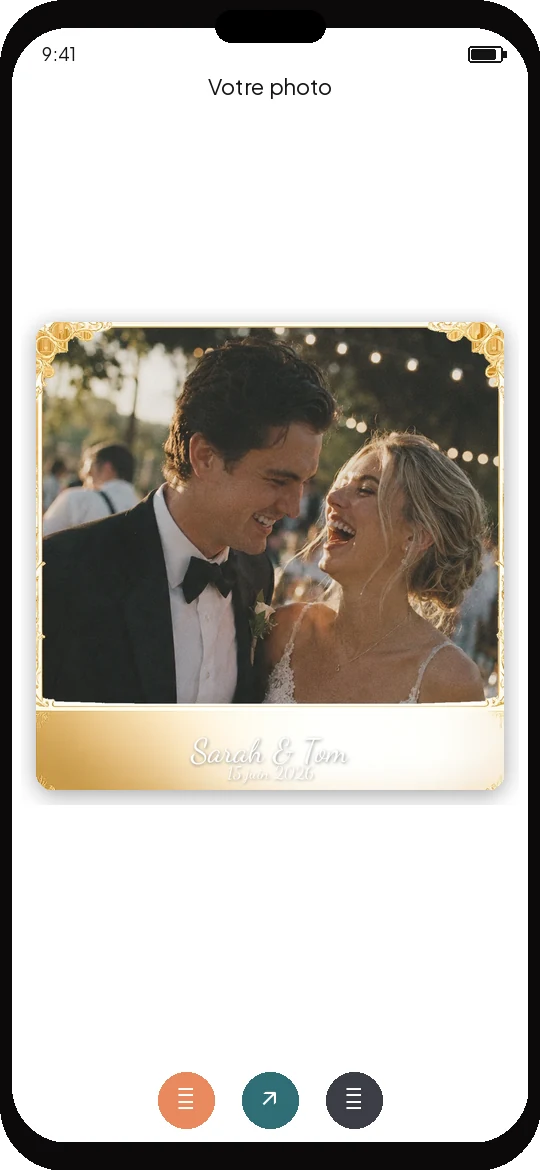 Photobooth iPhone : cadre mariage doré